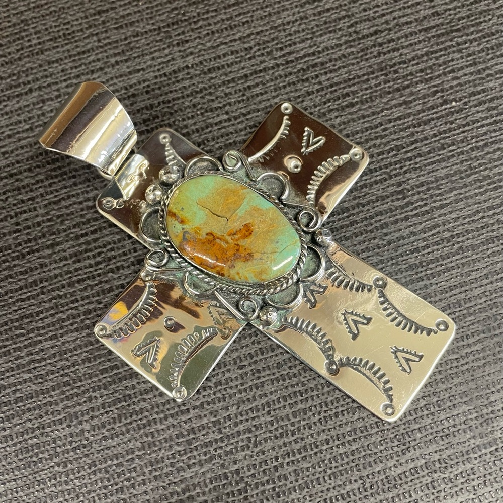 Sterling Silver Cross Pendant with Turquoise Stone